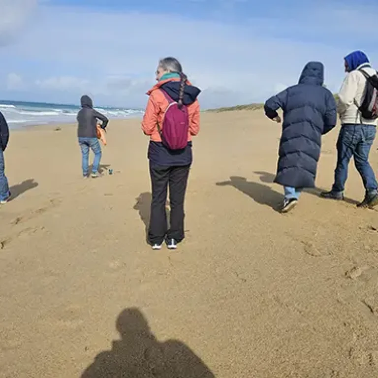 Un groupe de personne en sophrobalade sur la plage de kervegan